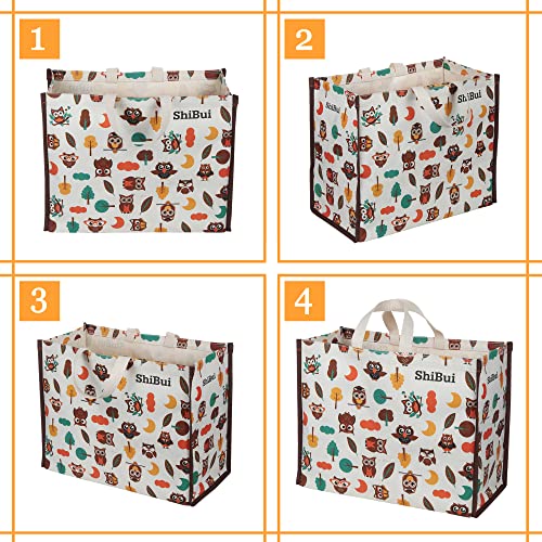 SHIBUI Big Heavy Duty Large Eco Waterproof Cotton Canvas Cloth Grocery Shopping Bag for Men Ladies Vegetable Milk Fruits with Hand Carry Handle Lunch Box Jhola Tote Bags (Owl) (1) - Image 5