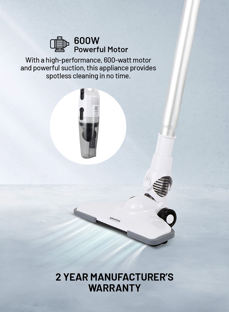 KRYPTON Handheld and Stick Vacuum Cleaner 2-in-1 Design, Transparent Dust Cup, Hook for Easy Storage/ Perfect for Home, Office, Apartments/ Easy to Use and Handy Model, Washable Filter 2 Years Warranty 600 W KNVC6577 White - Image 4