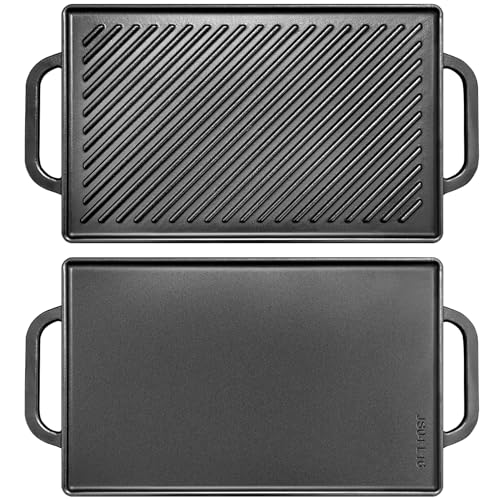 GGC Cast Iron Reversible Grill Griddle，Double Sided Grill Pan Perfect for Gas Grills and Stove Tops, 13 x 8.25 Rectangular Baking Flat and Ribbed Griddle Plate - Image 1