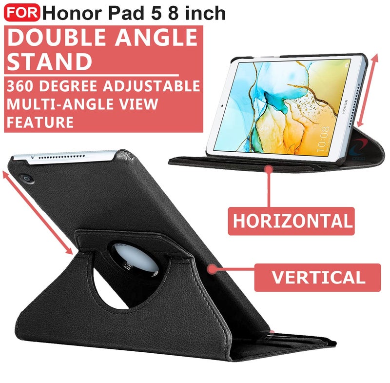 CEDO Honor Pad 5 (8 inch) Flip Cover | Leather Finish | 360 Degree Rotate Back Cover | Shockproof Back Cover Case for Honor Pad 5 (8 inch) (Rel-2019) (Black) - Image 2