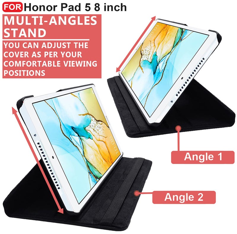 CEDO Honor Pad 5 (8 inch) Flip Cover | Leather Finish | 360 Degree Rotate Back Cover | Shockproof Back Cover Case for Honor Pad 5 (8 inch) (Rel-2019) (Black) - Image 5