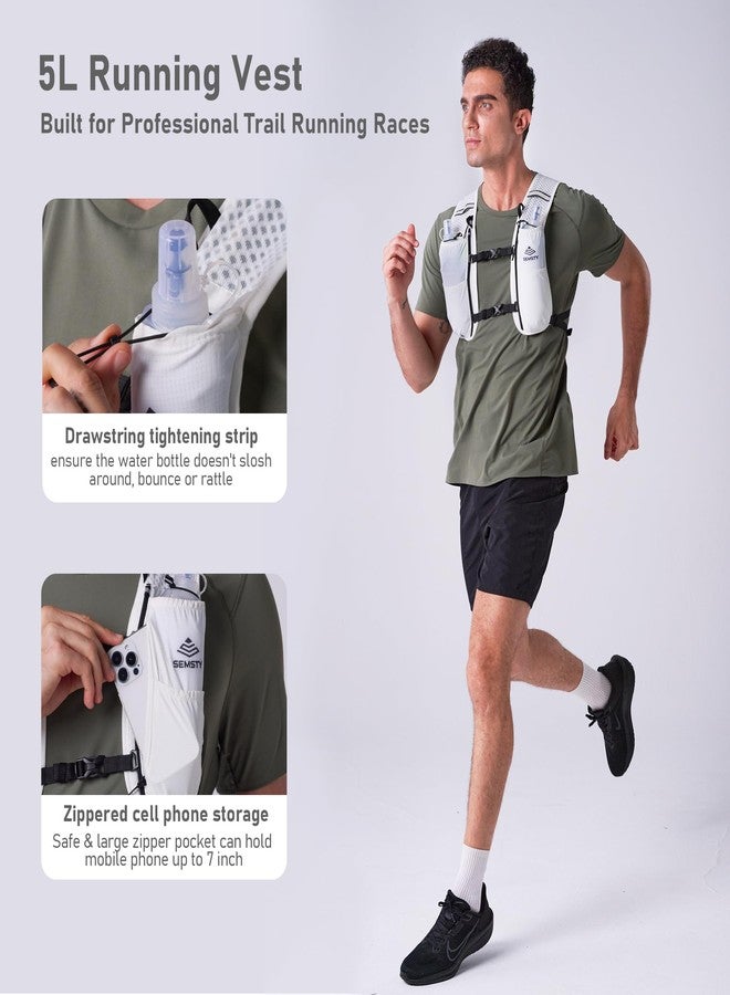 SEMSTY Running Vest for Women Men, 5L Hydration Vest with Dual 500ml Soft Flask, Lightweight Water Backpack, Adjustable Chest Straps Hydration Backpack for Running Cycling Hiking - Image 4