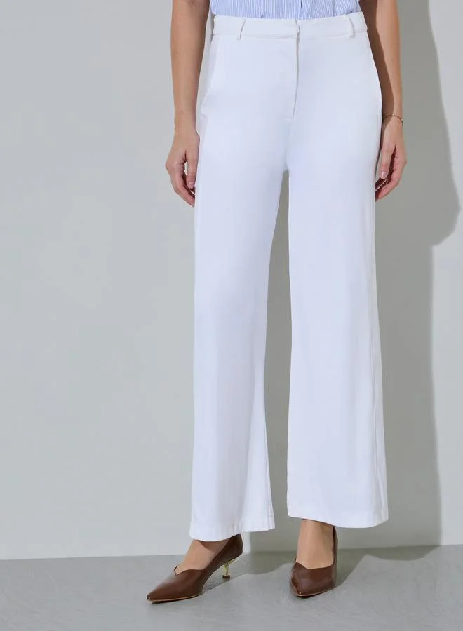 ستايلي White Solid Wide Leg Pocket Details Trousers