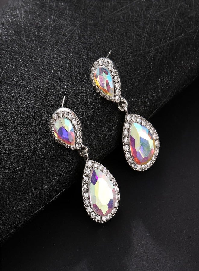 WanBigVa Iridescent AB Rhinestone Teardrop Dangle Earrings Aurora Borealis Bling Crystal Tear Drop Earrings for Dance Prom Pageant Jewelry - Image 3