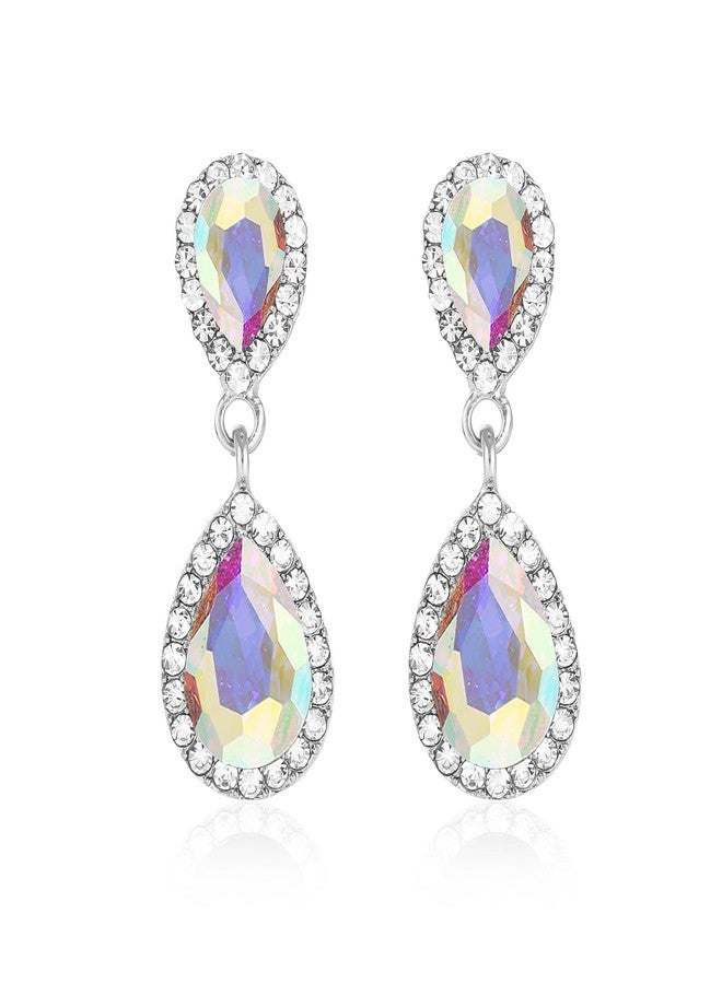 WanBigVa Iridescent AB Rhinestone Teardrop Dangle Earrings Aurora Borealis Bling Crystal Tear Drop Earrings for Dance Prom Pageant Jewelry - Image 1