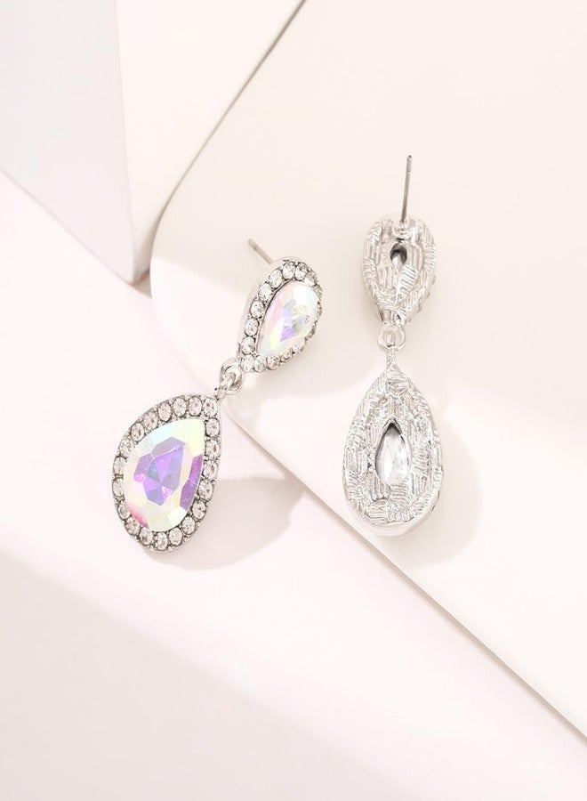 WanBigVa Iridescent AB Rhinestone Teardrop Dangle Earrings Aurora Borealis Bling Crystal Tear Drop Earrings for Dance Prom Pageant Jewelry - Image 4