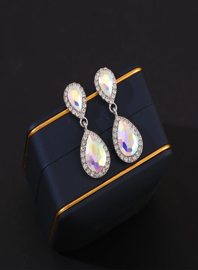 WanBigVa Iridescent AB Rhinestone Teardrop Dangle Earrings Aurora Borealis Bling Crystal Tear Drop Earrings for Dance Prom Pageant Jewelry - Image 2