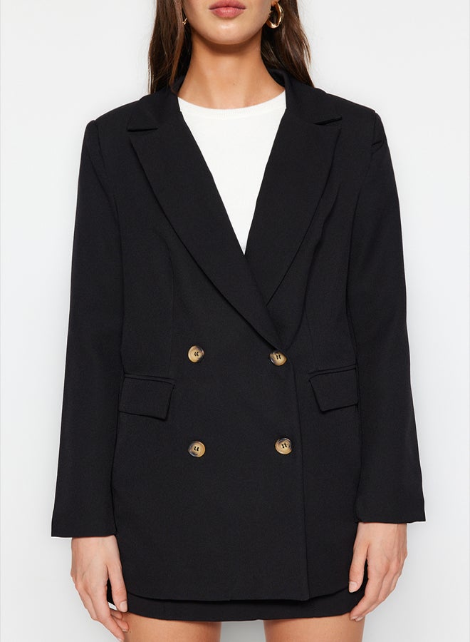trendyol Black Oversize Lined Buttoned Woven Blazer Jacket - Image 4