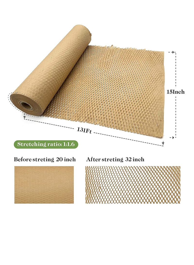 Honeycomb Packaging Paper Wrap Roll 15" x 131", Cushion Wrap Roll Eco Friendly Moving Packaging,Protective Kraft Shipping Wrapping Suppliers Boxes Filler Brown for Shipping/ Moving Fragile - Image 3