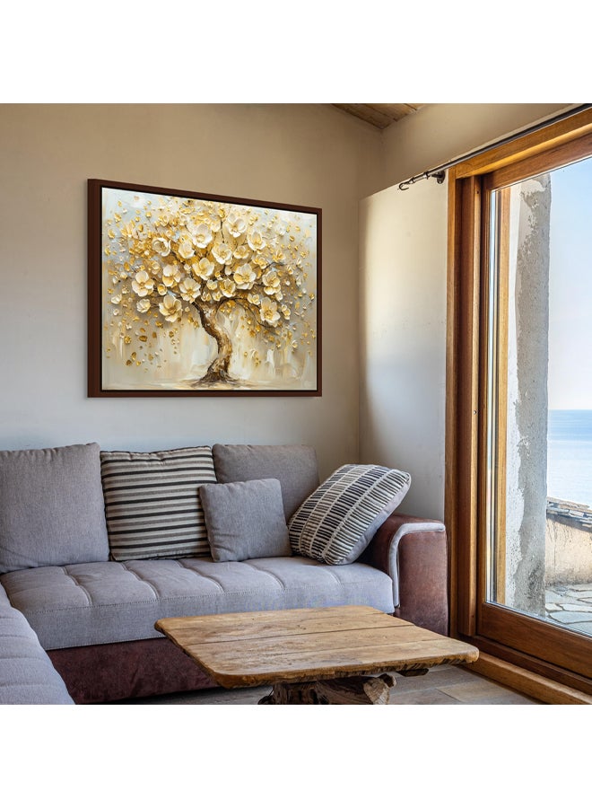Art Decor Art Decor Framed Canvas Wall Art of Golden Tree Painting with White Flowers Nature Landscape Neutral Color Print Wall Decor for Home Office Living Room Bedroom Gifting - Image 3
