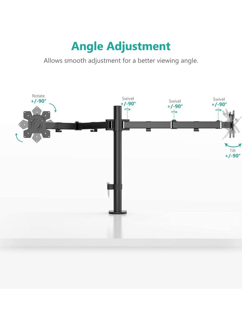 Dreamstar 13-27" Dual Monitor Stand Mount, Heavy-Duty Fully Adjustable Desk Clamp Arms for Computer Screens, Loads up to 17.6lbs per arm w/Swivel and Tilt, 75/100mm VESA, Black - Image 5