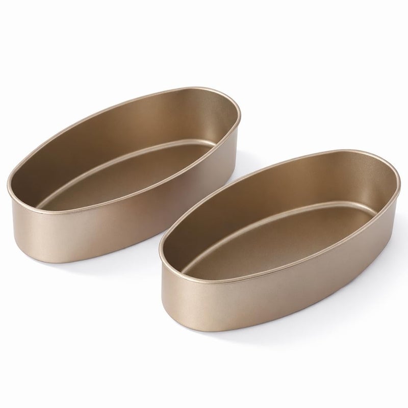 FAQQI Llanera Leche Flan Molder Filipino, Leche Flan Llanera, 2 Pack 8-Inch Oval Cheesecake Pan, Non-Stick Carbon Steel Baking Mold for Meatloaf, Breads, Homemade Cake, Oven and Instant Pot Bakeware - Image 1