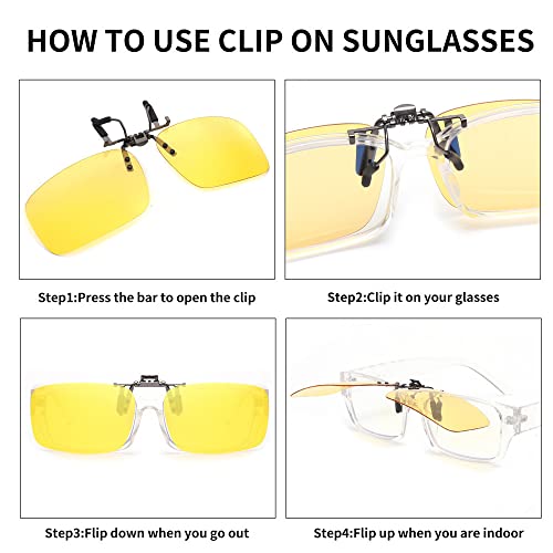 Junsika Polarized Clip On Night Driving Sunlasses for Prescription Glasses Men Women Flip Up Rimless Yellow Sunlasses UV400 Protection - Image 5