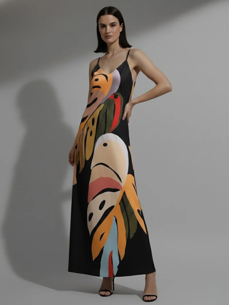 أوجيدر Black Bold Printed Vacation Dress