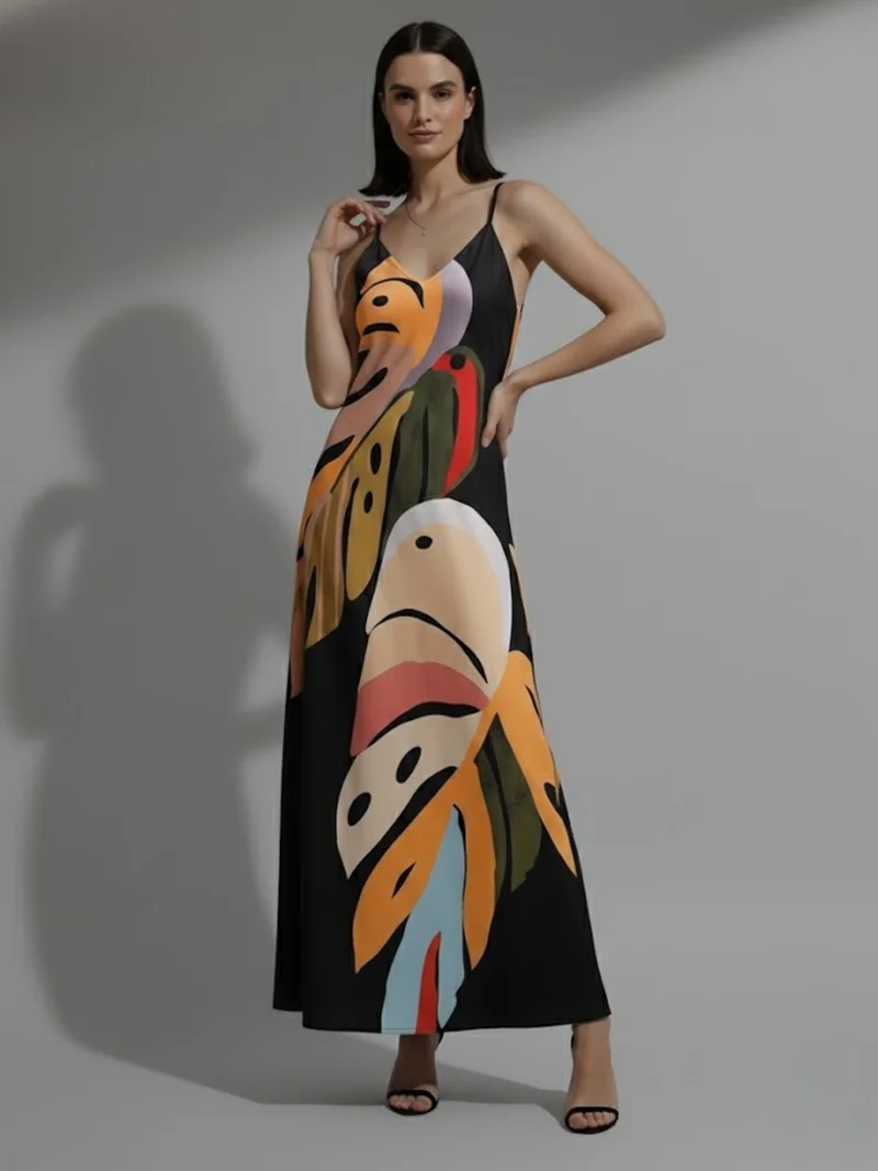 Outzidr  Black Bold Printed Vacation Dress for Women | Best Price UAE