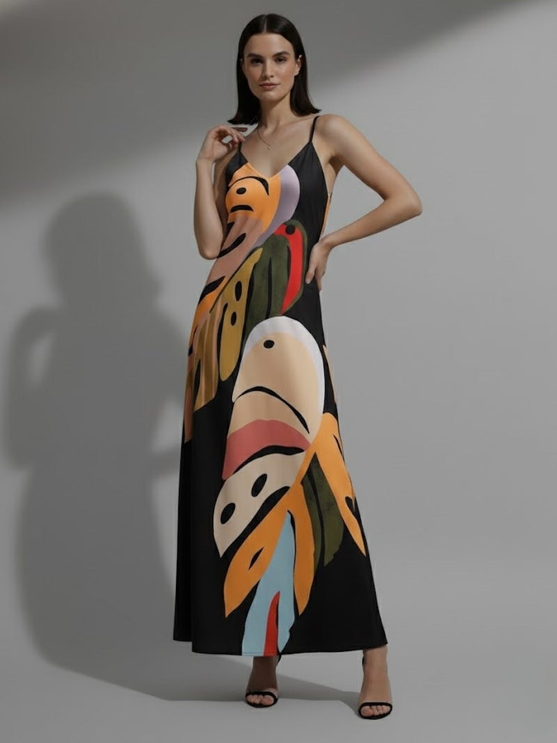 OUTZIDR Black Bold Printed Vacation Dress - Image 3