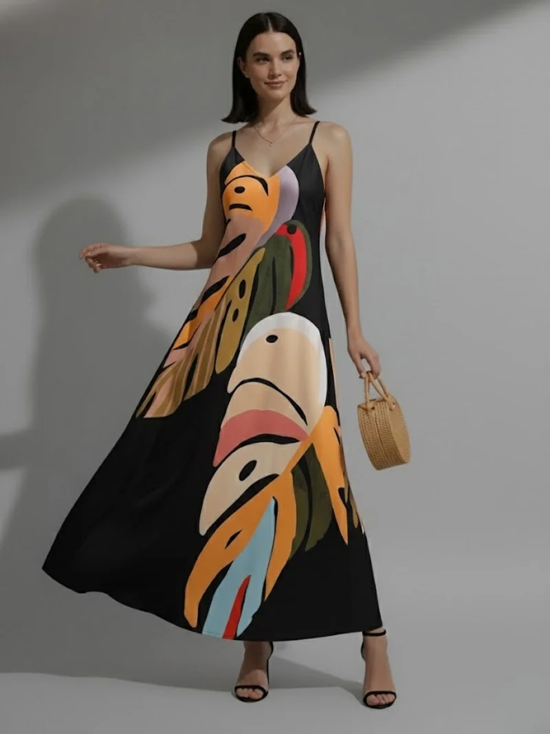 أوجيدر Black Bold Printed Vacation Dress