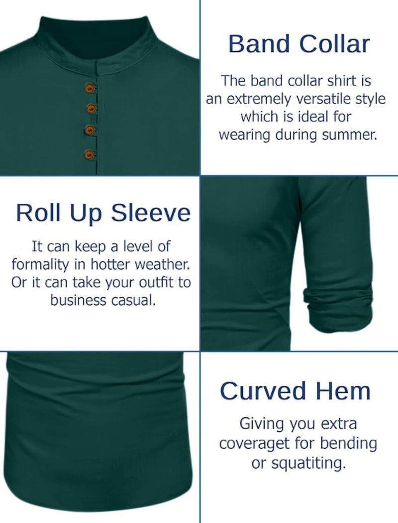 Macsivo Men's Stylish Mandarin Collar Kurta | Casual Ethnic Fusion Shirt for Daily, Party & Travel | Full Sleeves | Cotton Blend Comfort Fit Short Kurta Green - Image 4