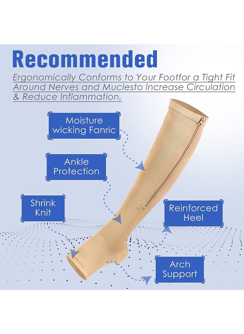 Generic 1 Pair of Sports Compression Socks Compression Zipper Socks Long Calf Elastic Stockings (Beige)  - Image 3