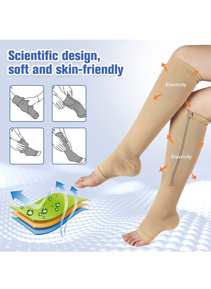 Generic 1 Pair of Sports Compression Socks Compression Zipper Socks Long Calf Elastic Stockings (Beige)  - Image 5