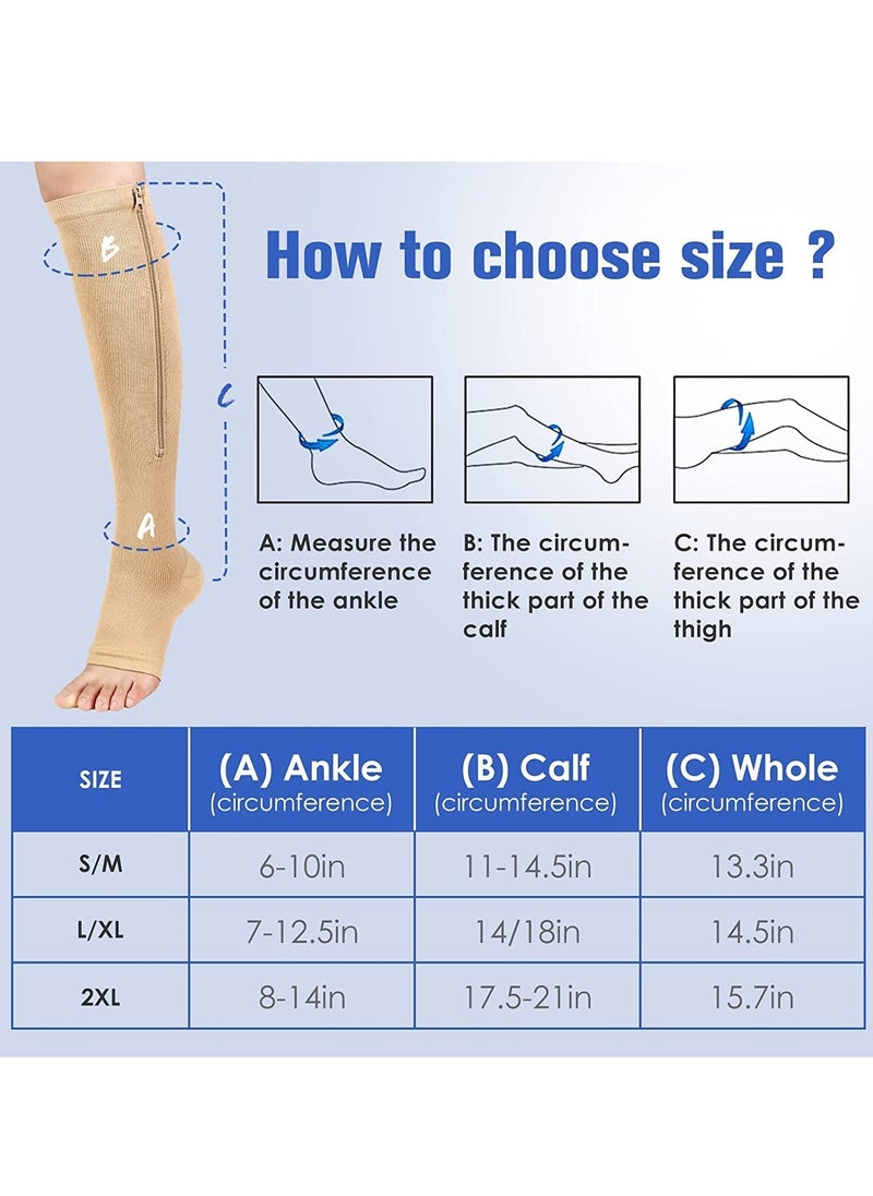 Generic 1 Pair of Sports Compression Socks Compression Zipper Socks Long Calf Elastic Stockings (Beige)  - Image 4