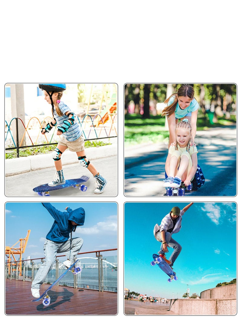 27" Pany Skateboard PU Wheels Fish Shape With Carry Bag & Tool, Blue Sky