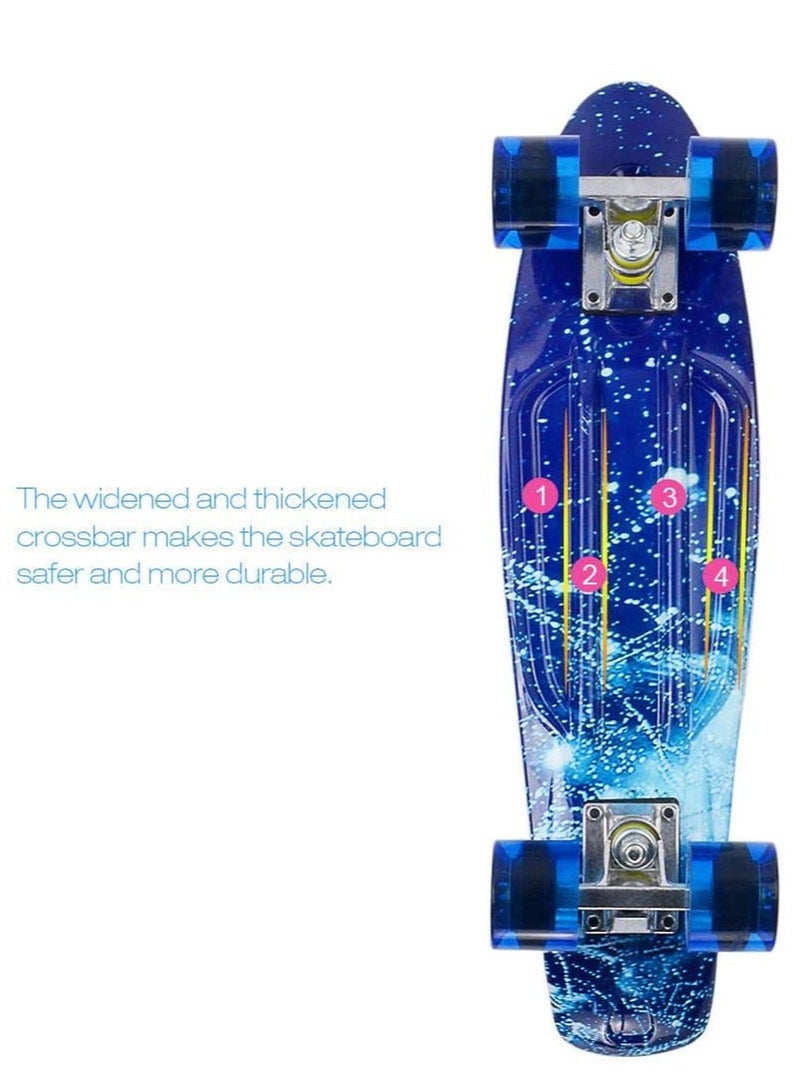 27" Pany Skateboard PU Wheels Fish Shape With Carry Bag & Tool, Blue Sky