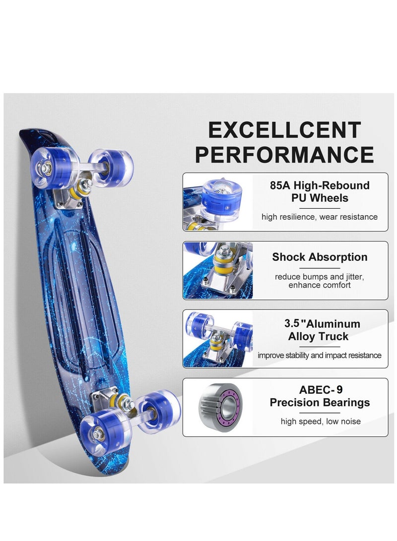 27" Pany Skateboard PU Wheels Fish Shape With Carry Bag & Tool, Blue Sky
