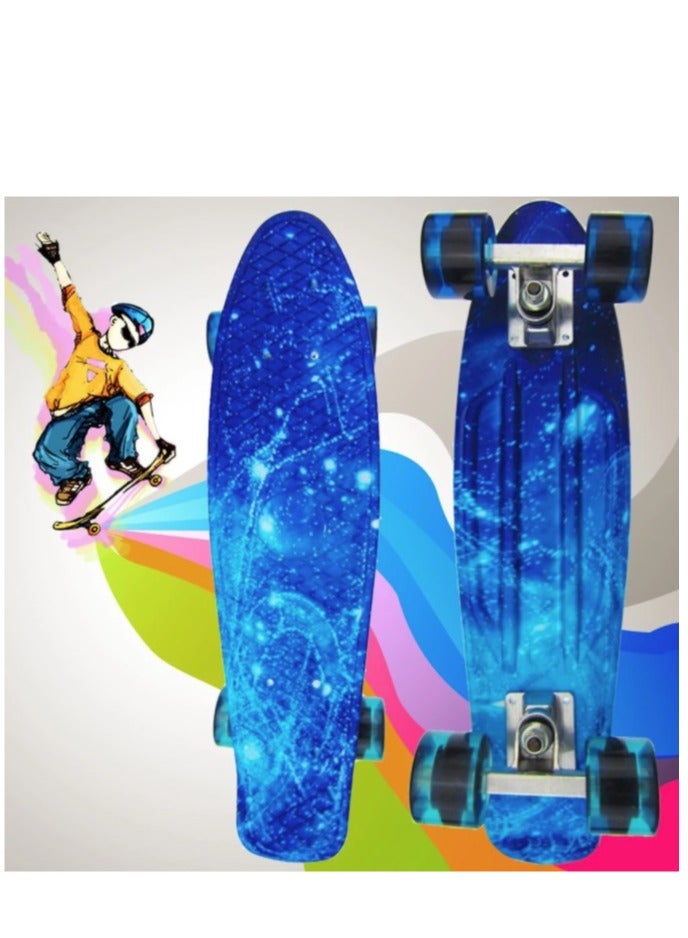 27" Pany Skateboard PU Wheels Fish Shape With Carry Bag & Tool, Blue Sky