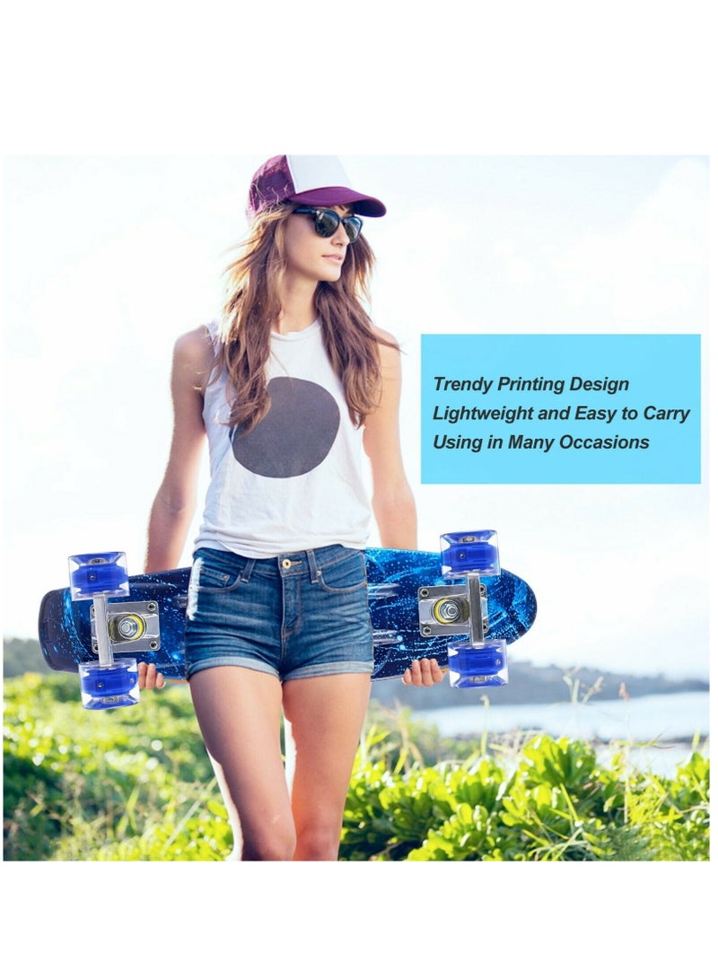 27" Pany Skateboard PU Wheels Fish Shape With Carry Bag & Tool, Blue Sky