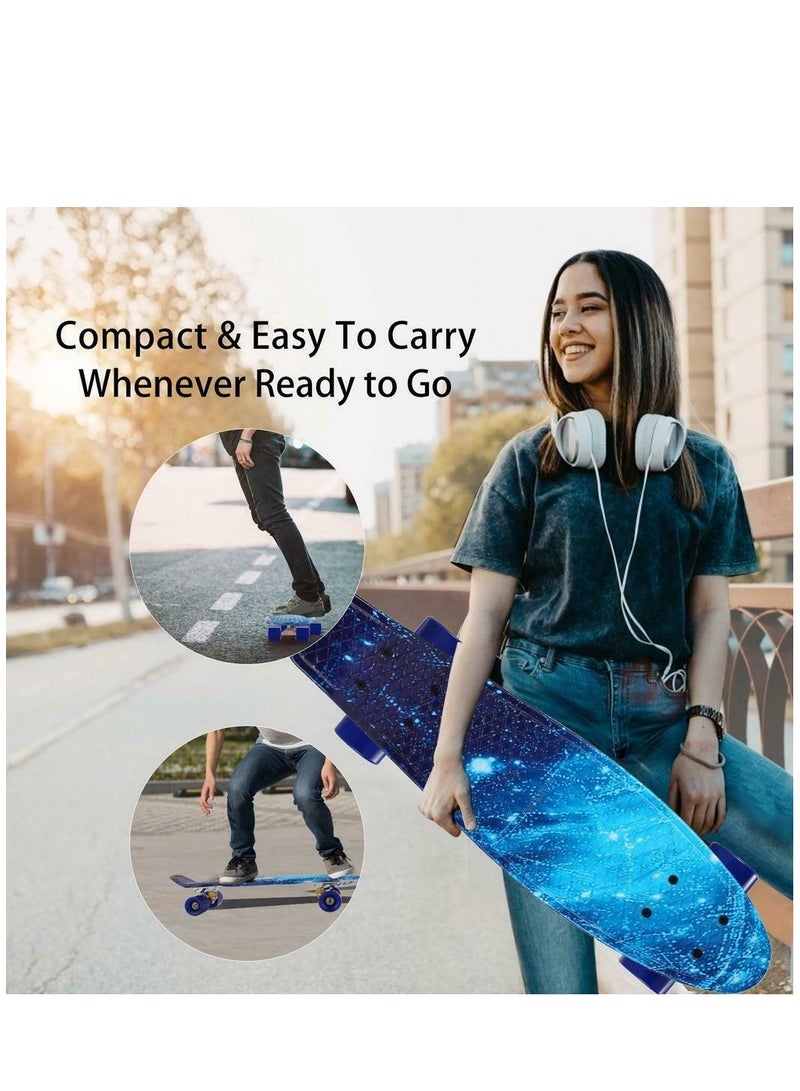 27" Pany Skateboard PU Wheels Fish Shape With Carry Bag & Tool, Blue Sky