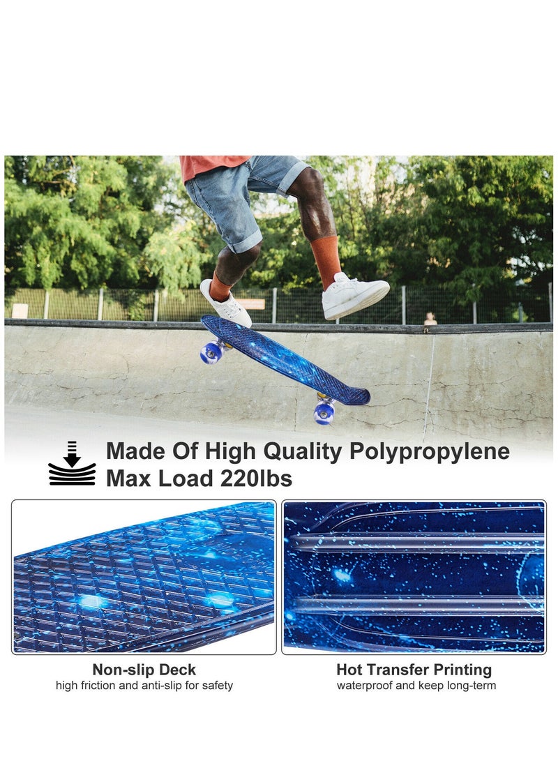 27" Pany Skateboard PU Wheels Fish Shape With Carry Bag & Tool, Blue Sky