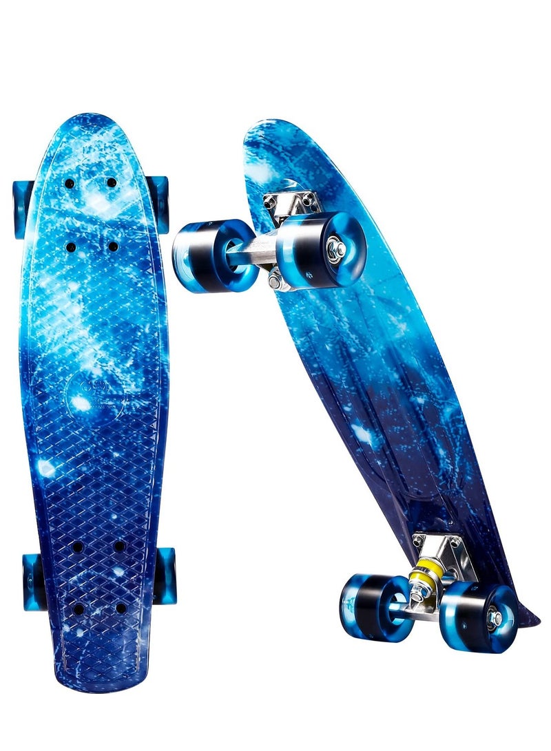 27" Pany Skateboard PU Wheels Fish Shape With Carry Bag & Tool, Blue Sky