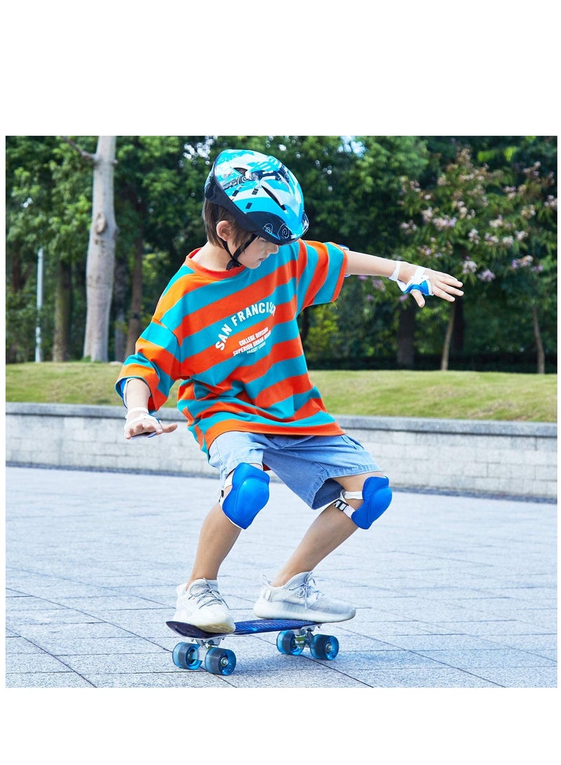27" Pany Skateboard PU Wheels Fish Shape With Carry Bag & Tool, Blue Sky