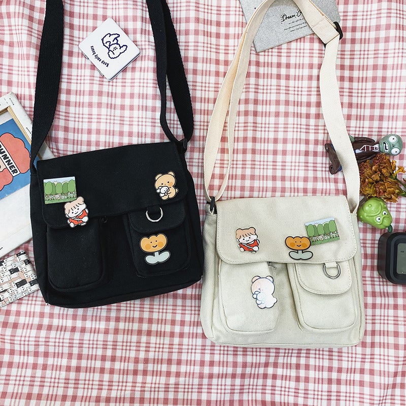 Japanese-Style Harajuku Cute Antique Girl Crossbody Bag Ulzzang Korean-Style Ins Student Canvas Bag Women'S Messenger Bag - Image 2