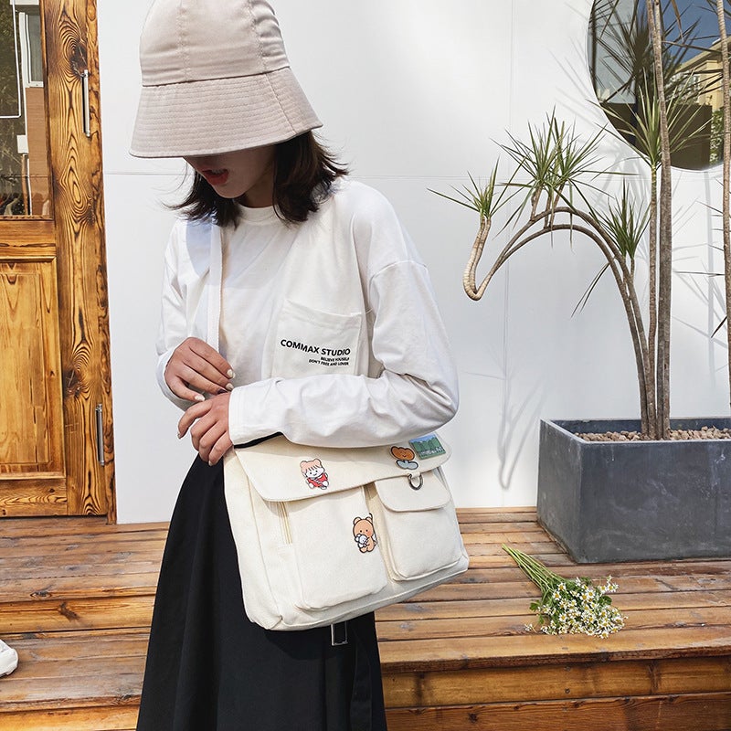 Japanese-Style Harajuku Cute Antique Girl Crossbody Bag Ulzzang Korean-Style Ins Student Canvas Bag Women'S Messenger Bag - Image 1
