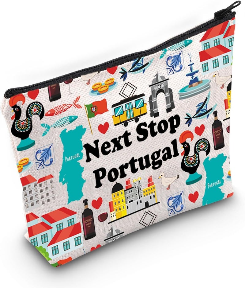 JXGZSO Portugal Travel Gift Next Stop Portugal Cosmetic Zipper Bag Portugal Travel Pouch Portugal Vacation Makeup Bag