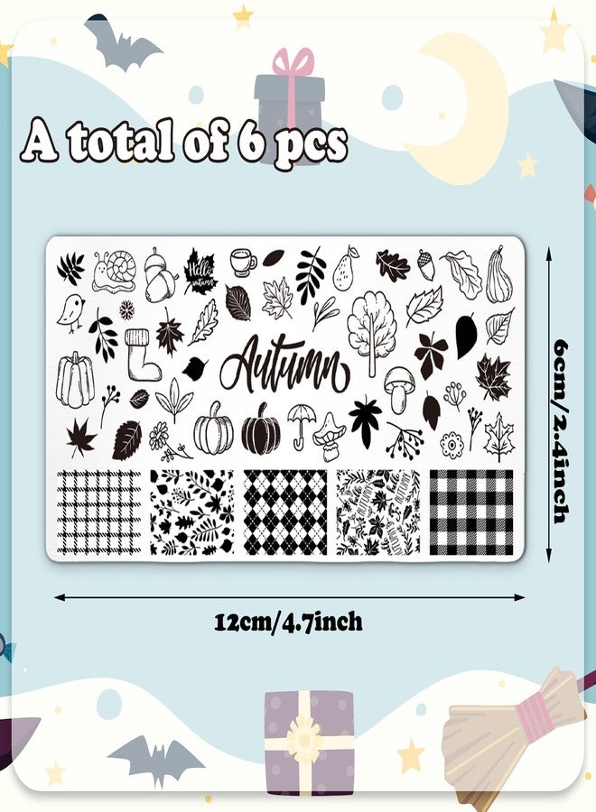Whaline 6Pcs All Holiday Nail Plates Stamping Set Fall Halloween Winter Christmas Stamp Templates Nail Art Plates for DIY Print Manicure Salon Design Gift - Image 2