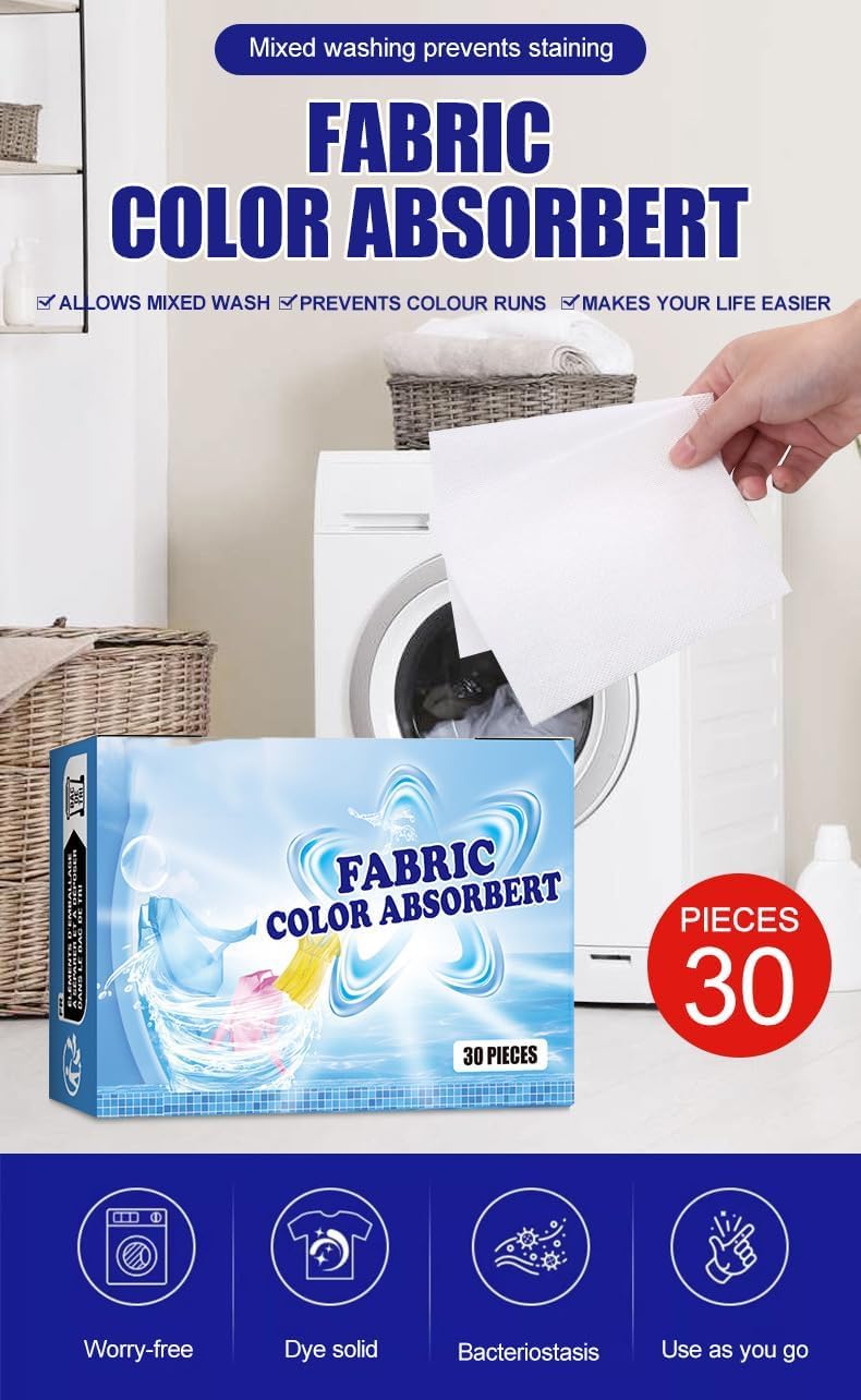 Temp resistant Dryer Sheets, Prevent Color Bleeds Runs Absorber Laundry Sheets, Anti Dyeing Clothes, Clothing Color Absorbing Paper Mite Removal Color Trapping Sheets for Home Apartment Use(1 Box/30Pcs) Medium weight - Image 3