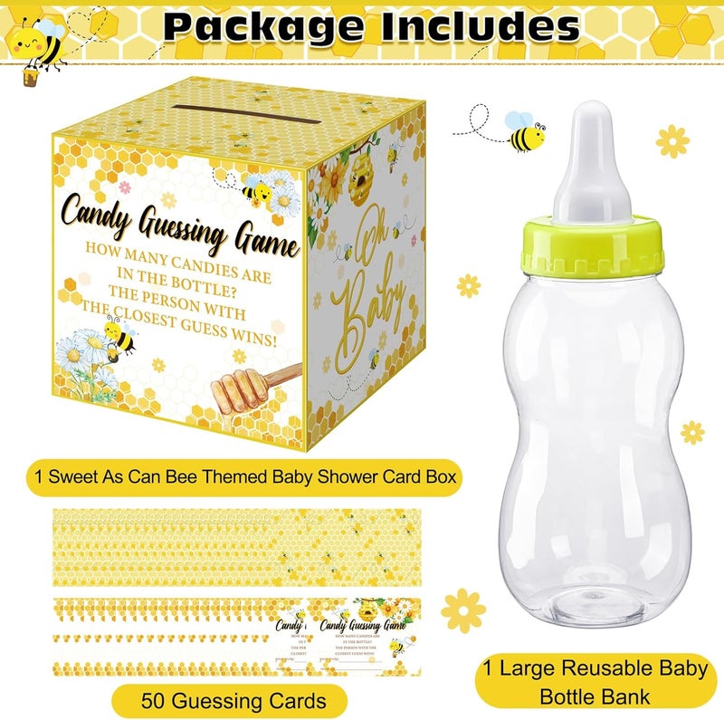 Glenmal 52 Pcs Baby Shower Games Gift Sets Large Baby Bottle for Shower Game Guess How Many Candies Decorations for Gender Reveal(Sweet As Can Bee) - Image 3