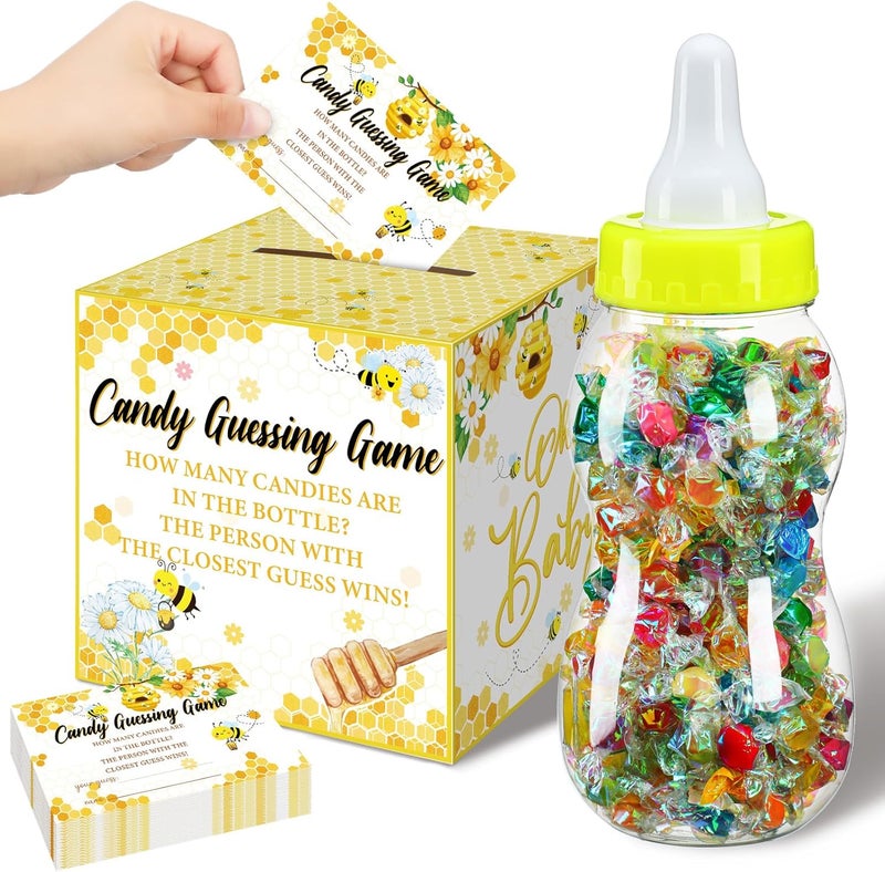 Glenmal 52 Pcs Baby Shower Games Gift Sets Large Baby Bottle for Shower Game Guess How Many Candies Decorations for Gender Reveal(Sweet As Can Bee) - Image 1