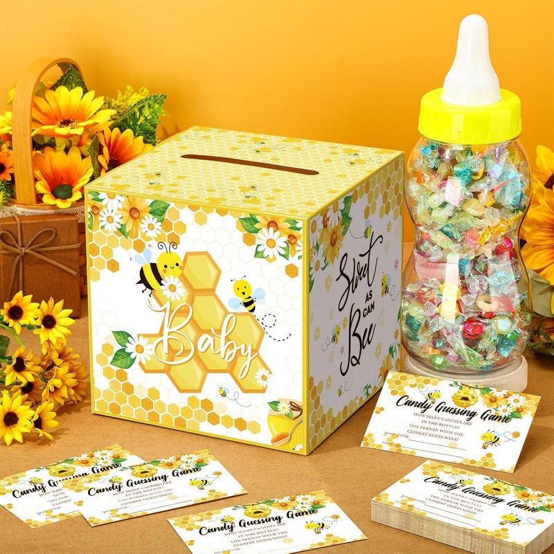 Glenmal 52 Pcs Baby Shower Games Gift Sets Large Baby Bottle for Shower Game Guess How Many Candies Decorations for Gender Reveal(Sweet As Can Bee) - Image 2