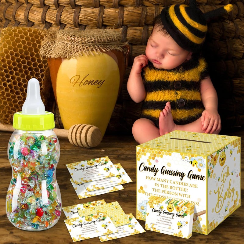 Glenmal 52 Pcs Baby Shower Games Gift Sets Large Baby Bottle for Shower Game Guess How Many Candies Decorations for Gender Reveal(Sweet As Can Bee) - Image 4