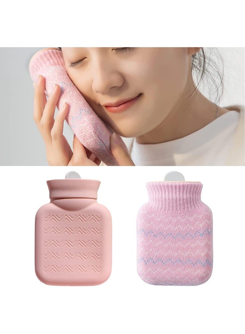 Arabest Hot Water Bottle with Soft Cover,Small Lovely and Reusable Hot Water Bottles Hand Warmers Portable Removeable&Washable Knit Bottle Covers, Microwave Oven Heating Available (Pink) - Image 1