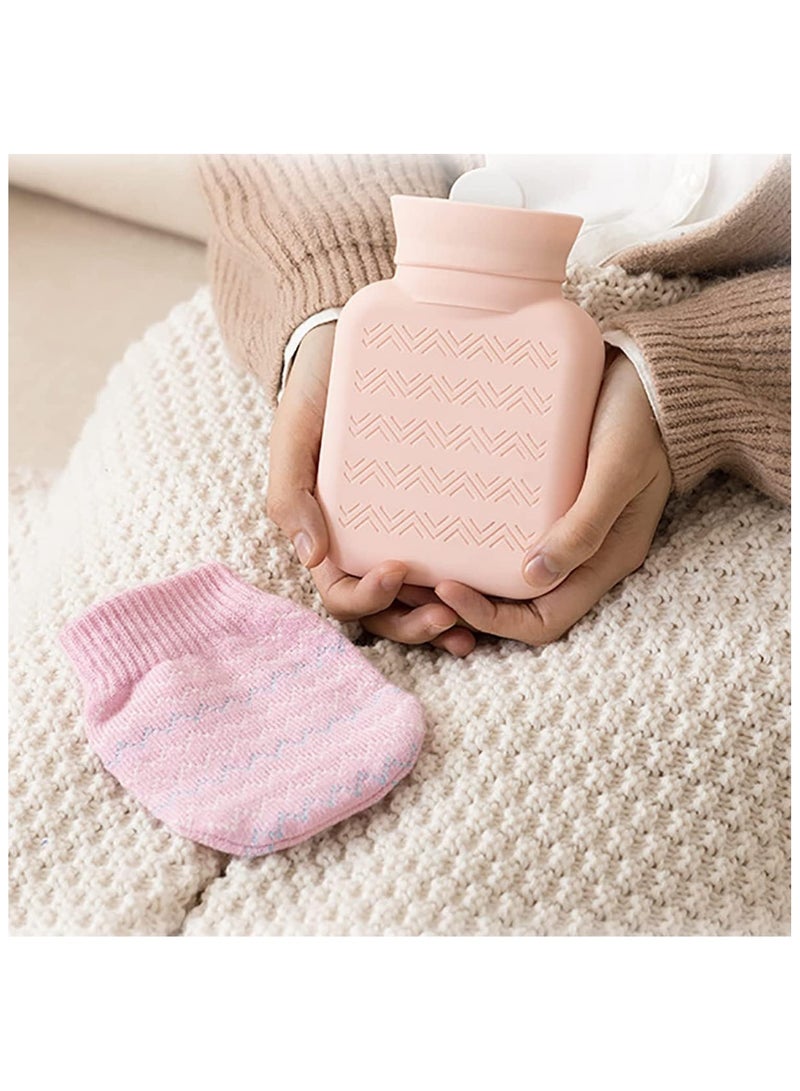 Arabest Hot Water Bottle with Soft Cover,Small Lovely and Reusable Hot Water Bottles Hand Warmers Portable Removeable&Washable Knit Bottle Covers, Microwave Oven Heating Available (Pink) - Image 2