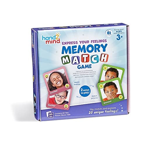 hand2mind Express Your Feelings Memory Match Game, Emotion Cards, Matching Game, Emotional Intelligence for Kids, Play Therapy Games for Kids, Social Emotional Learning Activities, Social Skills Games - Image 1