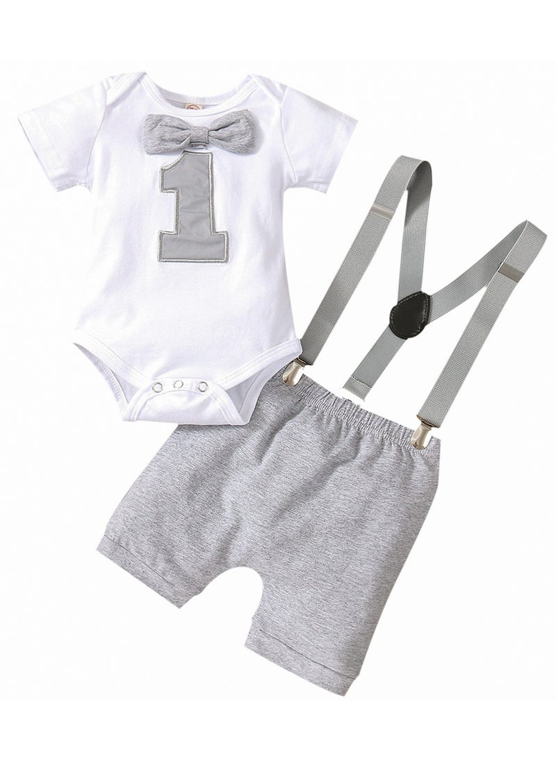 Excefore - Baby Boys First Birthday Outfit, Baby Boy Cake Smash Outfit, Suspender and Bloomers Set for Baby Boys 1st Birthday, First Birthday Outfit, Size 80cm - Image 1