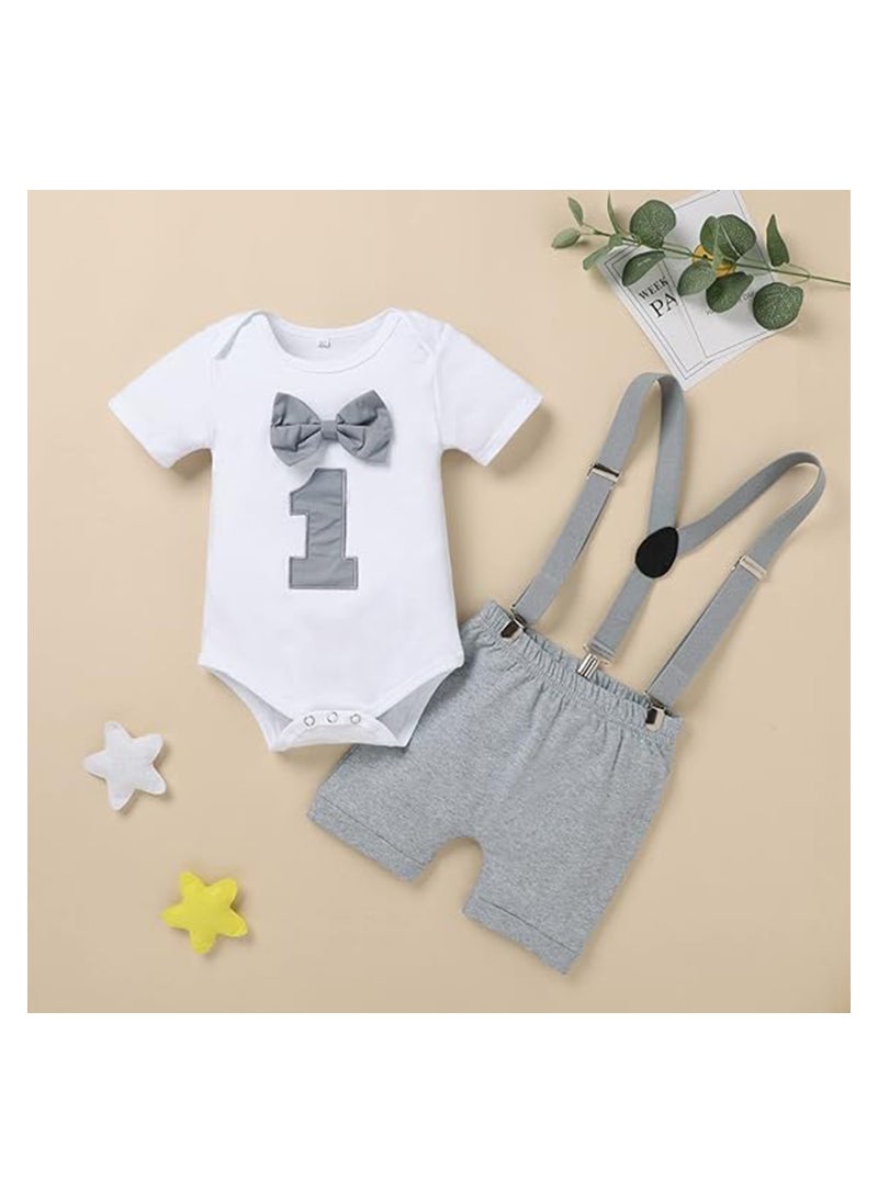 Excefore - Baby Boys First Birthday Outfit, Baby Boy Cake Smash Outfit, Suspender and Bloomers Set for Baby Boys 1st Birthday, First Birthday Outfit, Size 80cm - Image 1
