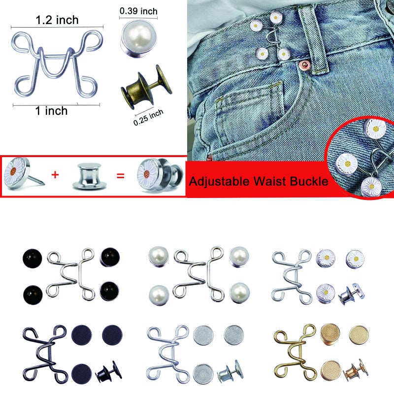 Urmspst 4 Set Pant Waist Tightener, Adjustable Waist Buckle Set, Extra Button for Jeans to Make Tighter, Button Adjuster for Pants, Jeans, Skirts, Sleeves, (Black) - Image 2