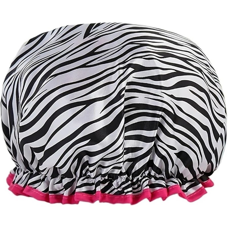 Fashion Double Layer Waterproof Shower Cap - Essential Bathroom Accessory For Hair Care(White stripes) - Image 1